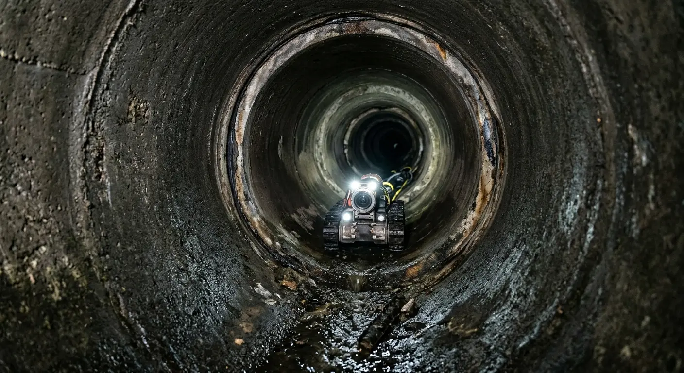 Robotic sewer camera inspecting pipe interior for Sewer Line Cleaning in Cave Spring